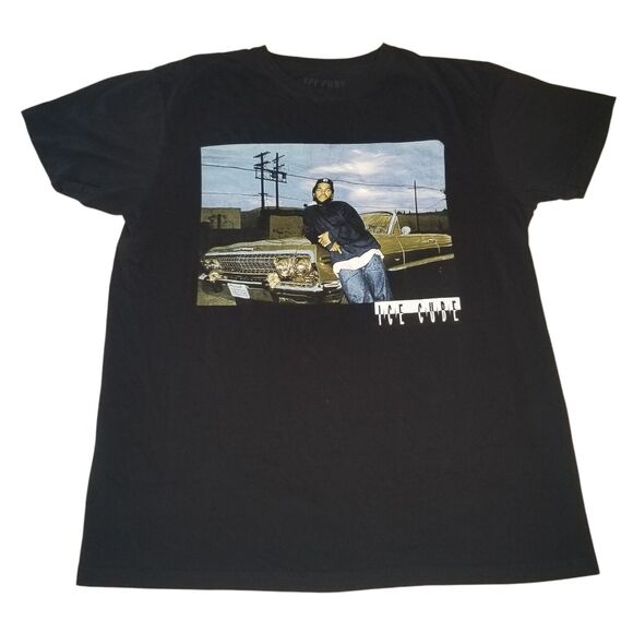 Ice Cube NWA Rapper Black Short Sleeve Graphic T-Shirt Large Rap Tee Retro - Picture 1 of 7